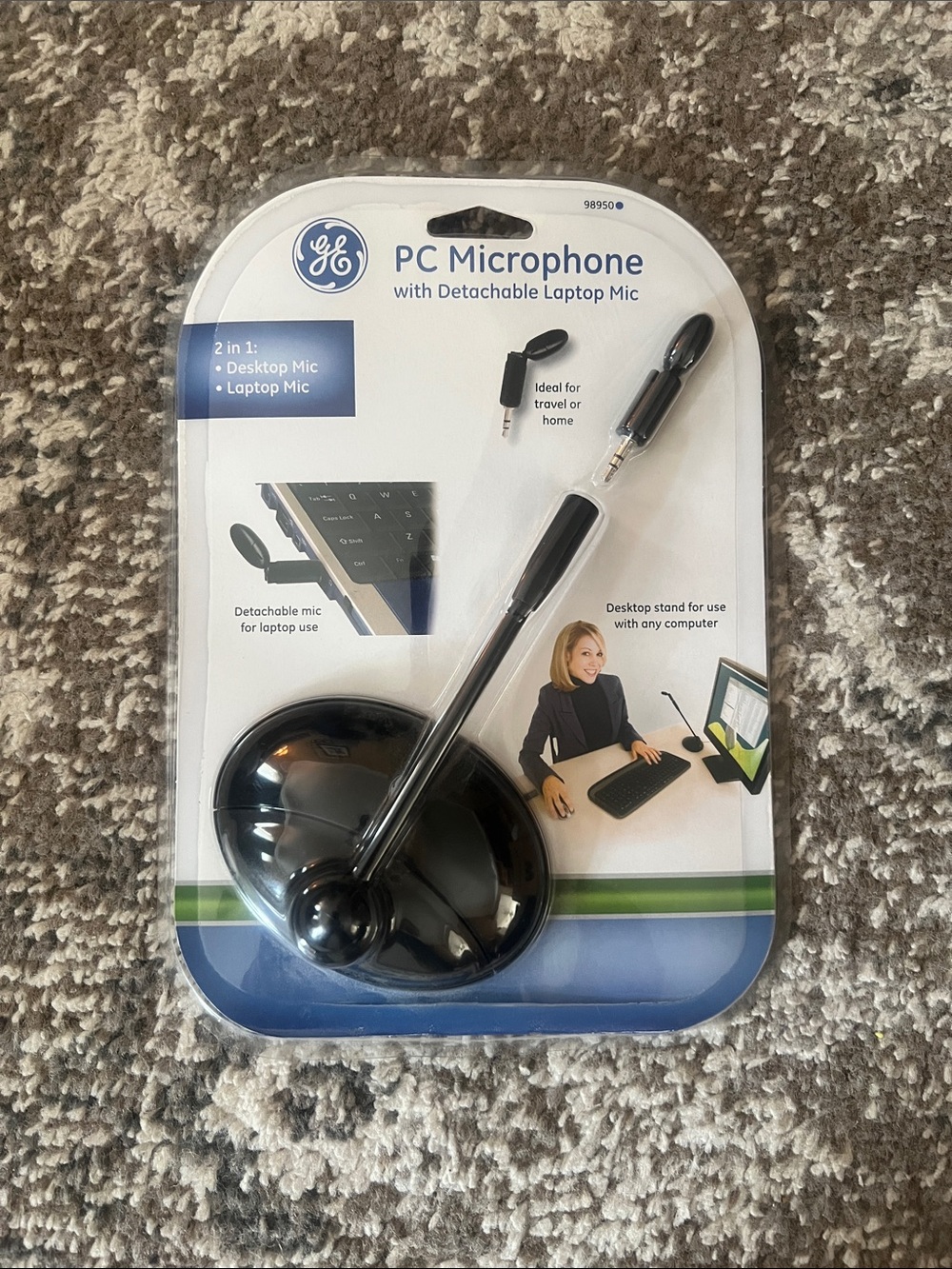 GE PC Desktop Microphone with Detachable Laptop Mic - Black